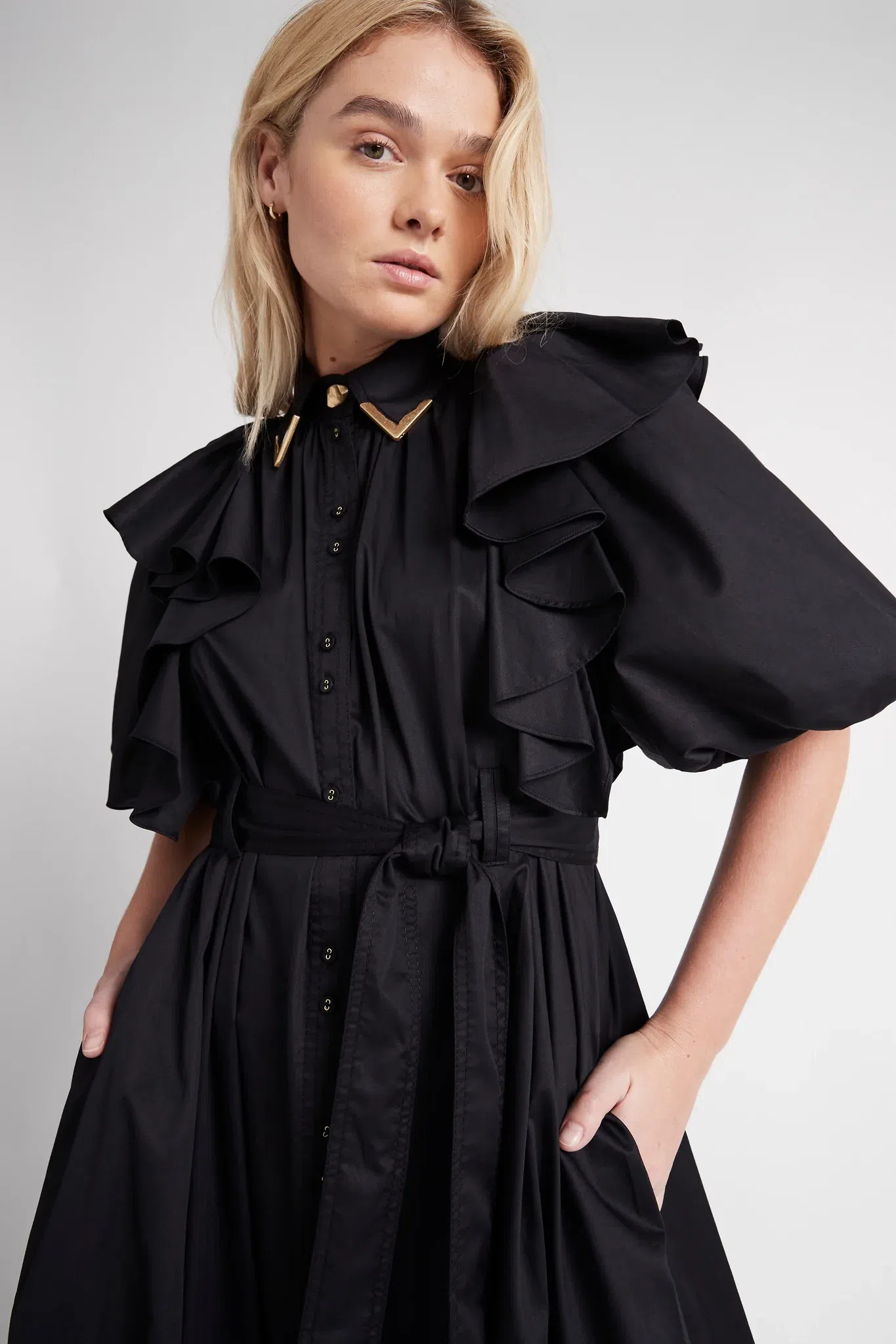 Poised Frill Sleeve Midi Dress