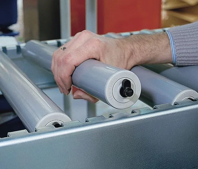 Detail view of plastic insert bearings with steel balls system