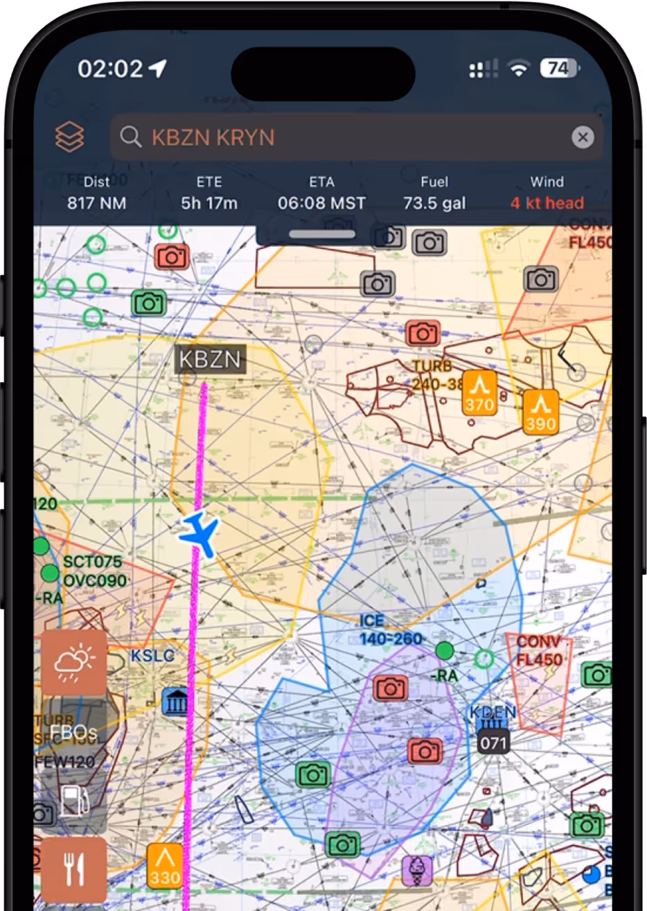 A phone screen shows a map of a plane's flight path.