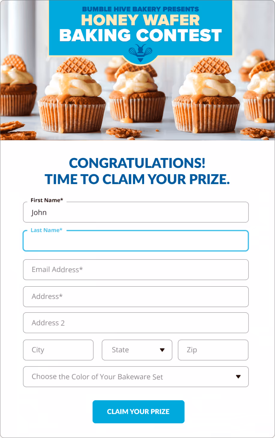 A screenshot of an example of a prize redemption form