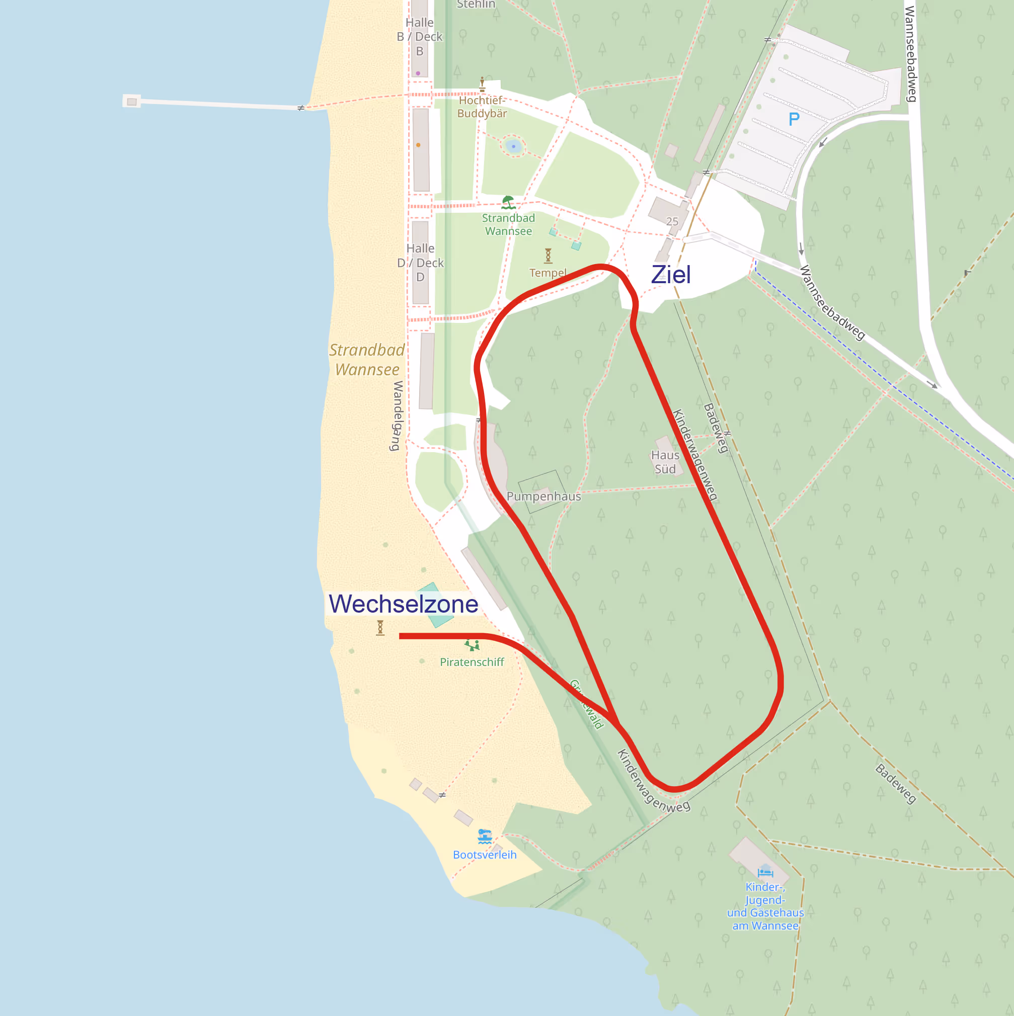 Laufstrecke MiniWoMan
Schüler:innen C: 400m Laufen (halbe Runde)
Schüler:innen B: 1200m Laufen (1,5 Runden)
Schüler:innen A / Jugend B: 2000m Laufen (2,5 Runden)