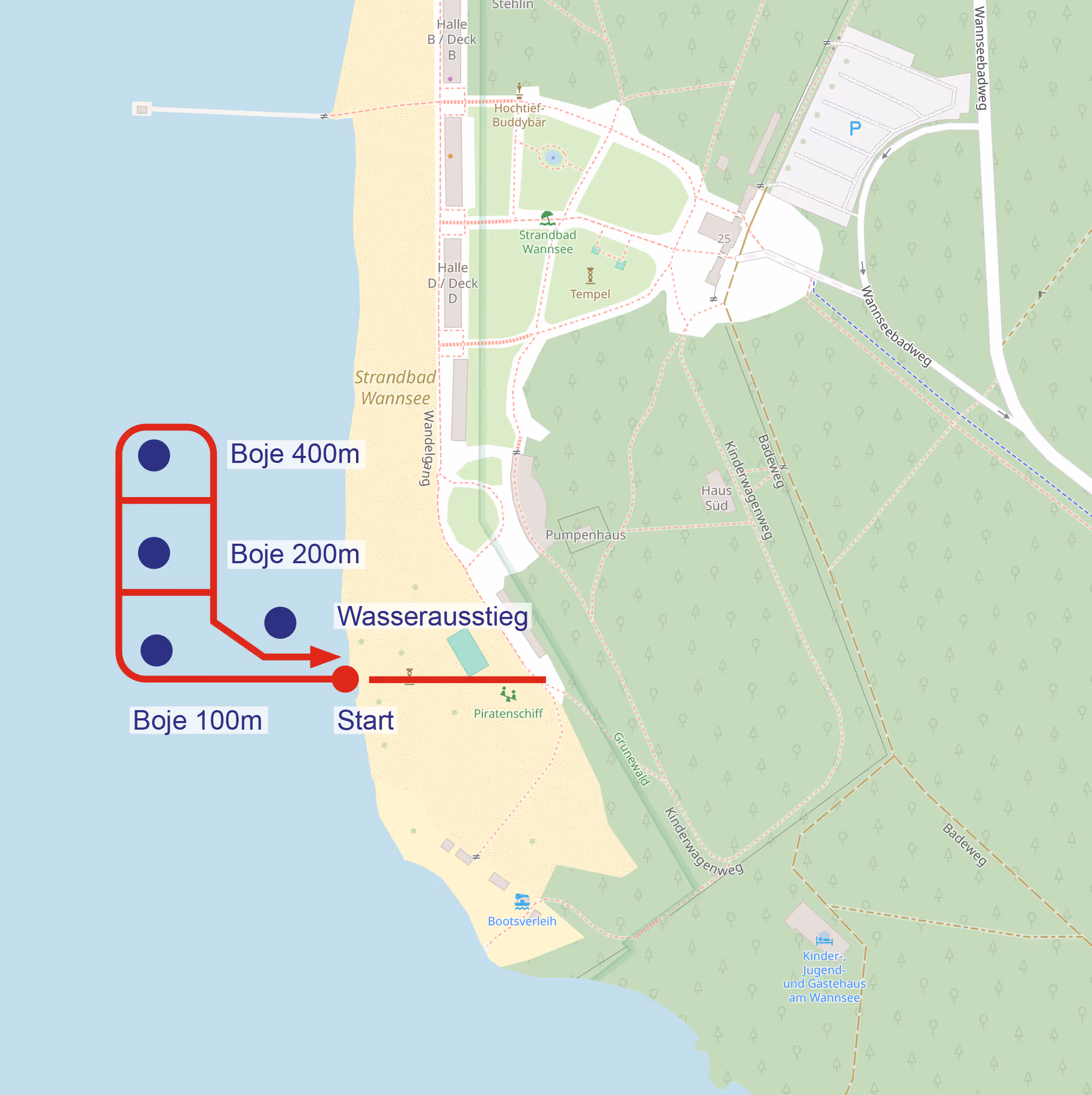 Schwimmenstrecke MiniWoMan
Schüler:innen C: 100m
Schüler:innen B: 200m
Schüler:innen A / Jugend B: 400m