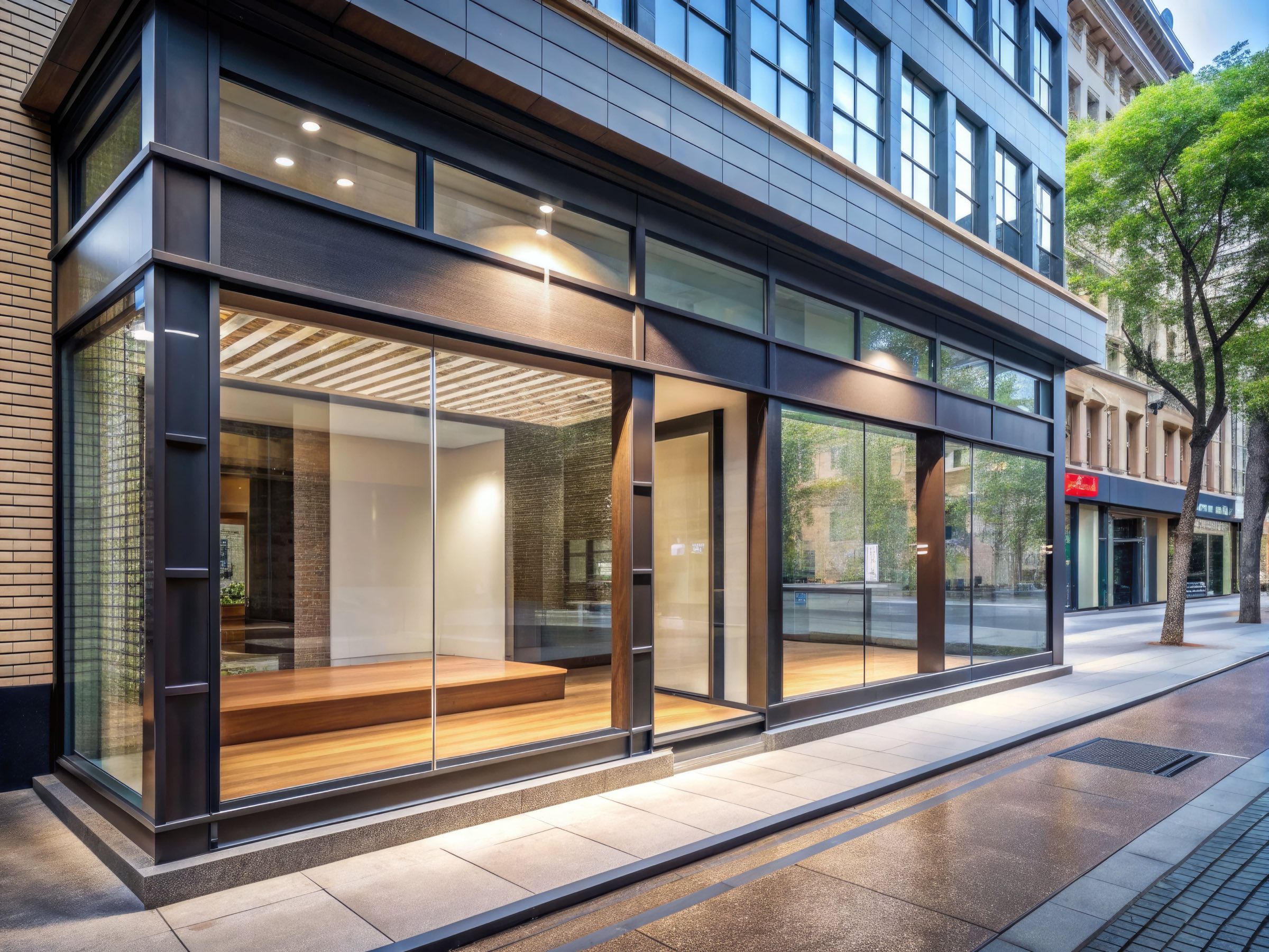 Boutique avec grande vitrine en pied d'immeuble, local commercial à louer en centre-ville