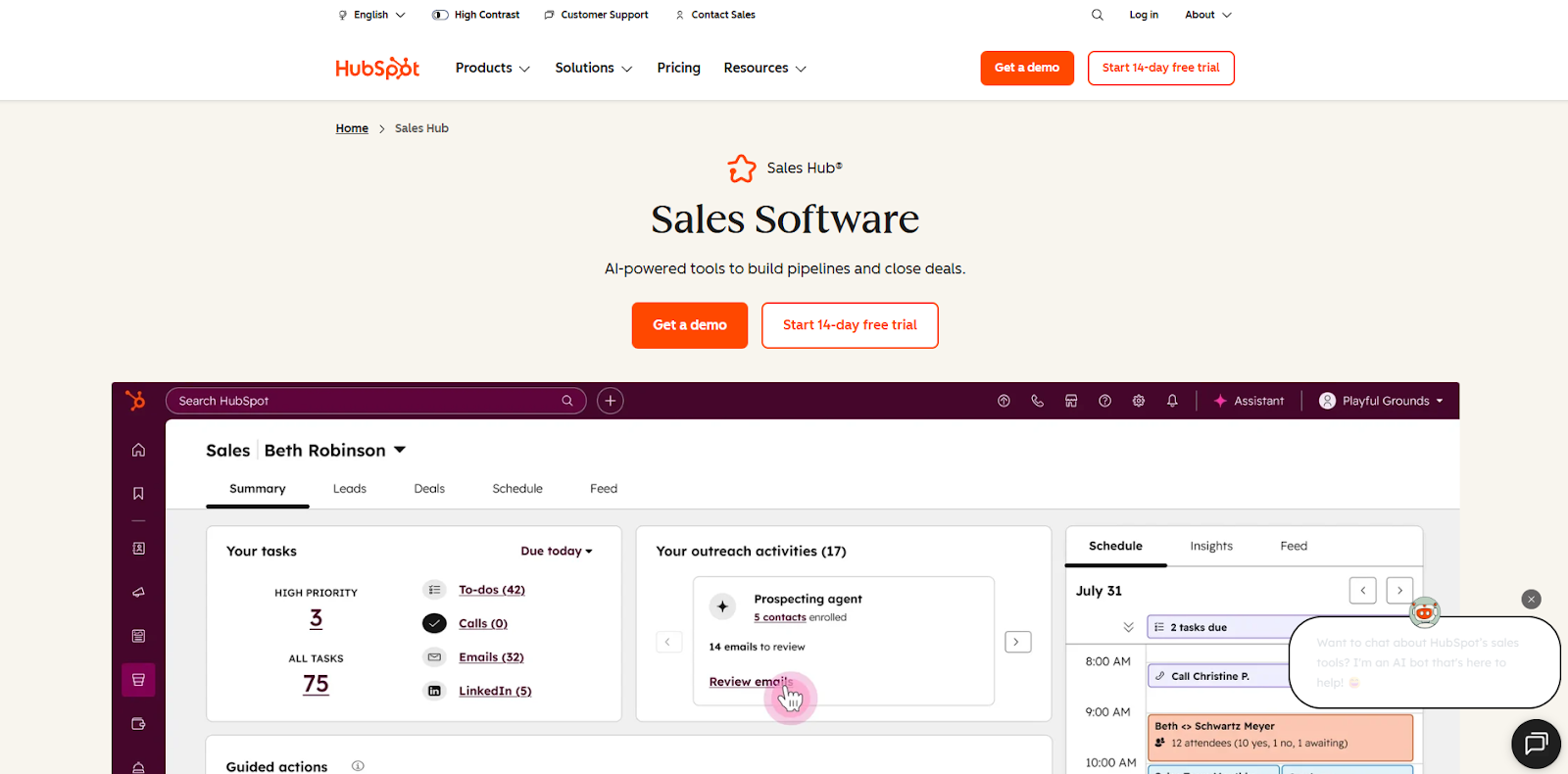 HubSpot Sales Hub for CRM system of record
