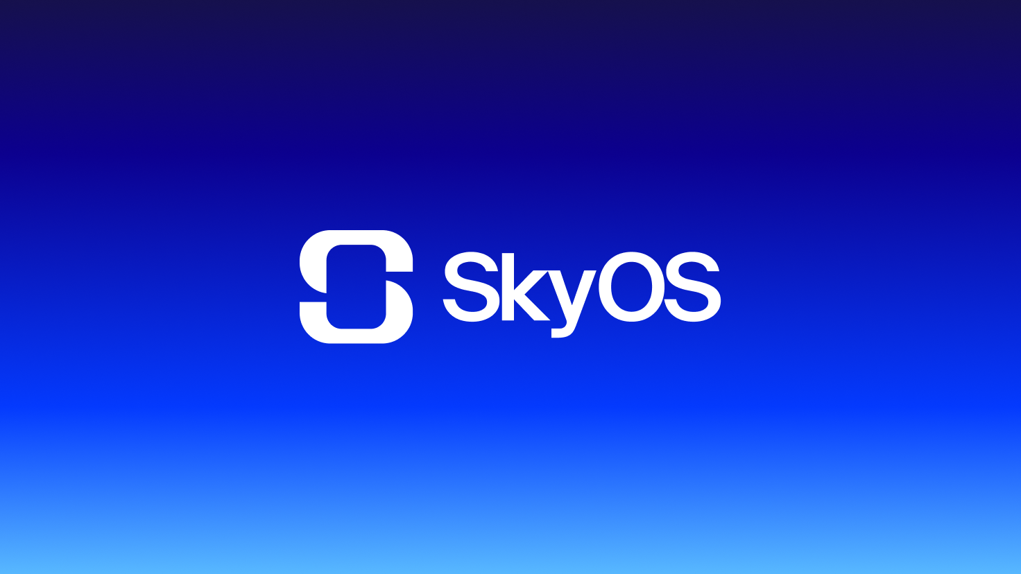 Person using the SkyOS mobile app at a desk with a notebook, coffee, and laptop nearby