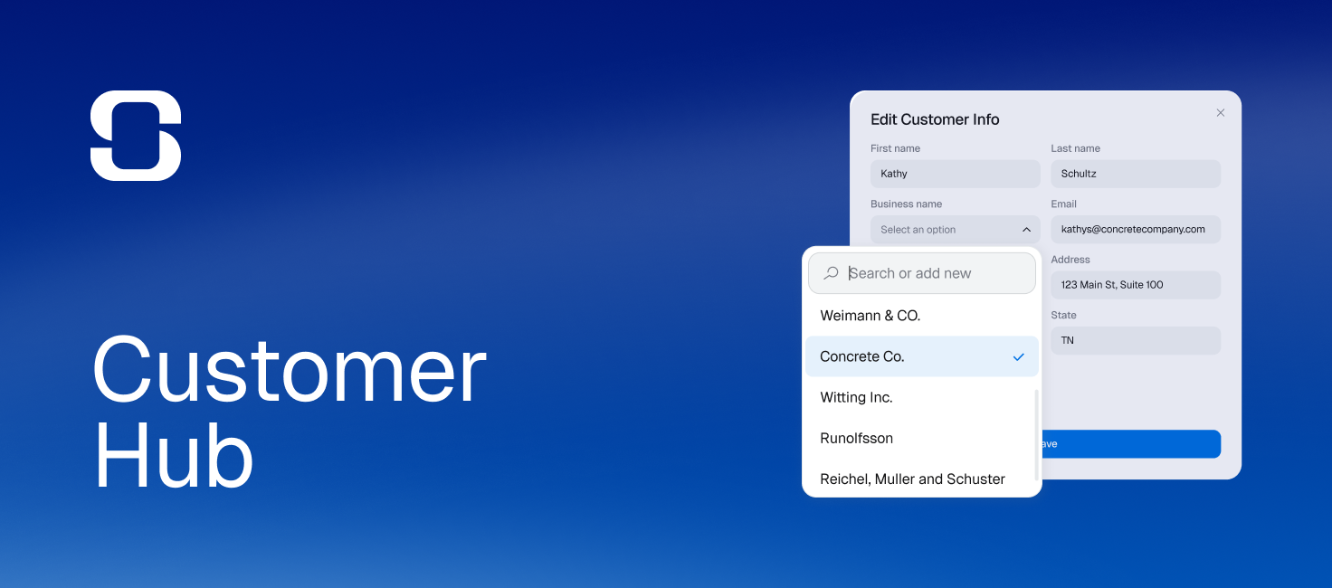Customer Hub interface with business selection options for associations