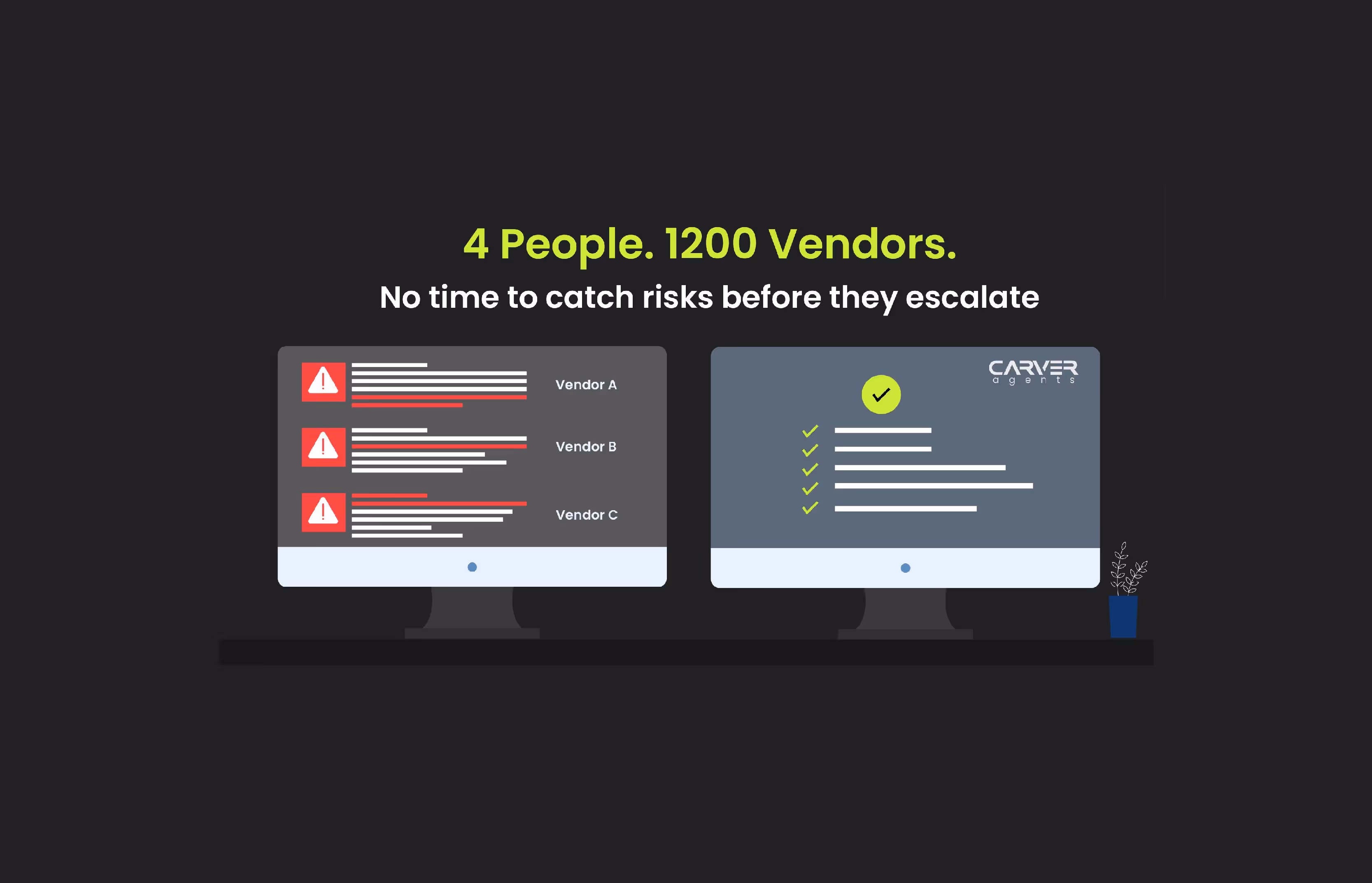 Illustration showing AI-powered dashboards and connected systems monitoring multiple vendors in real time — representing the growing necessity of continuous vendor oversight.