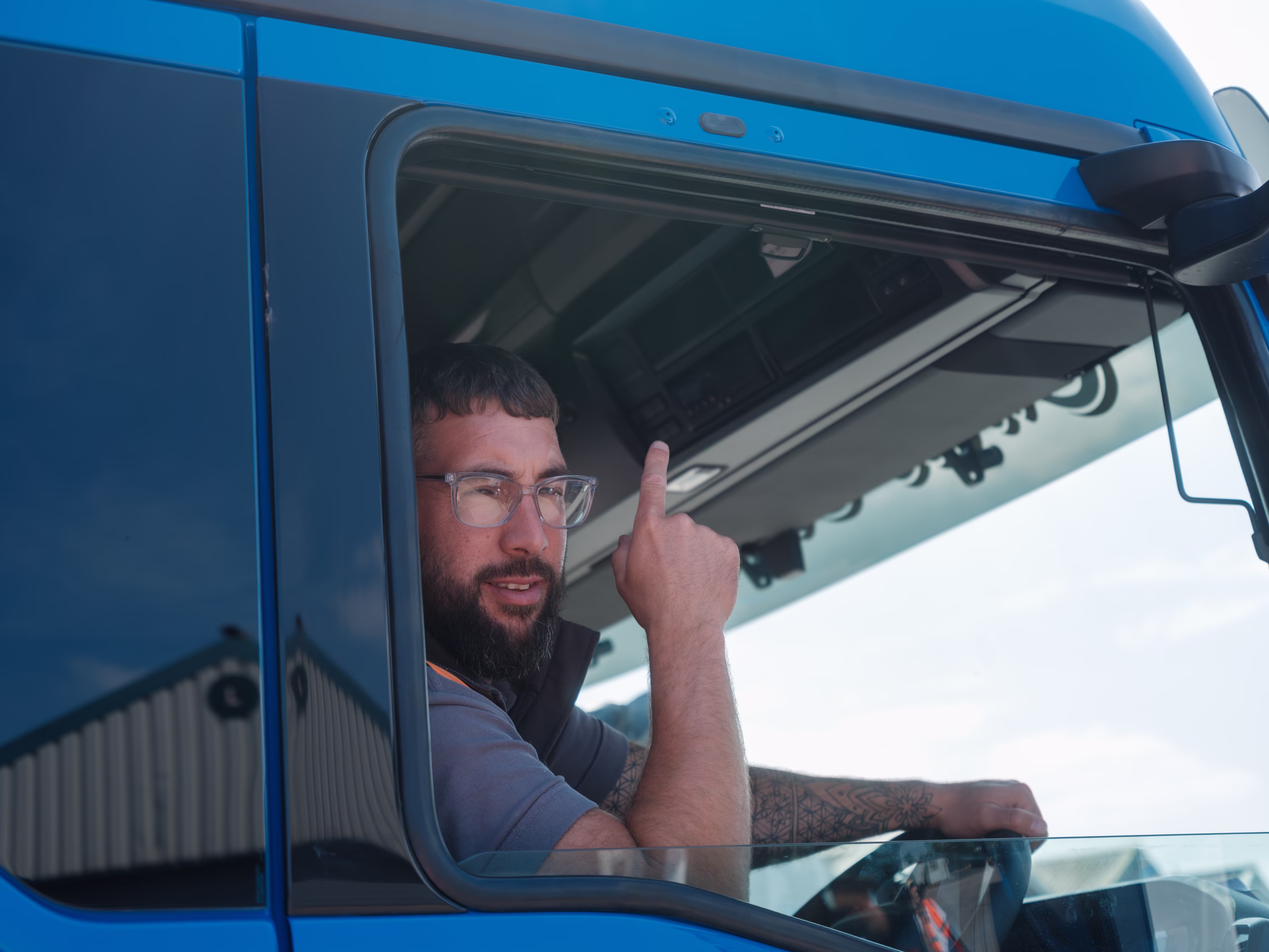 Logistics Manager, Damo, in the Chris Bowen Truck.