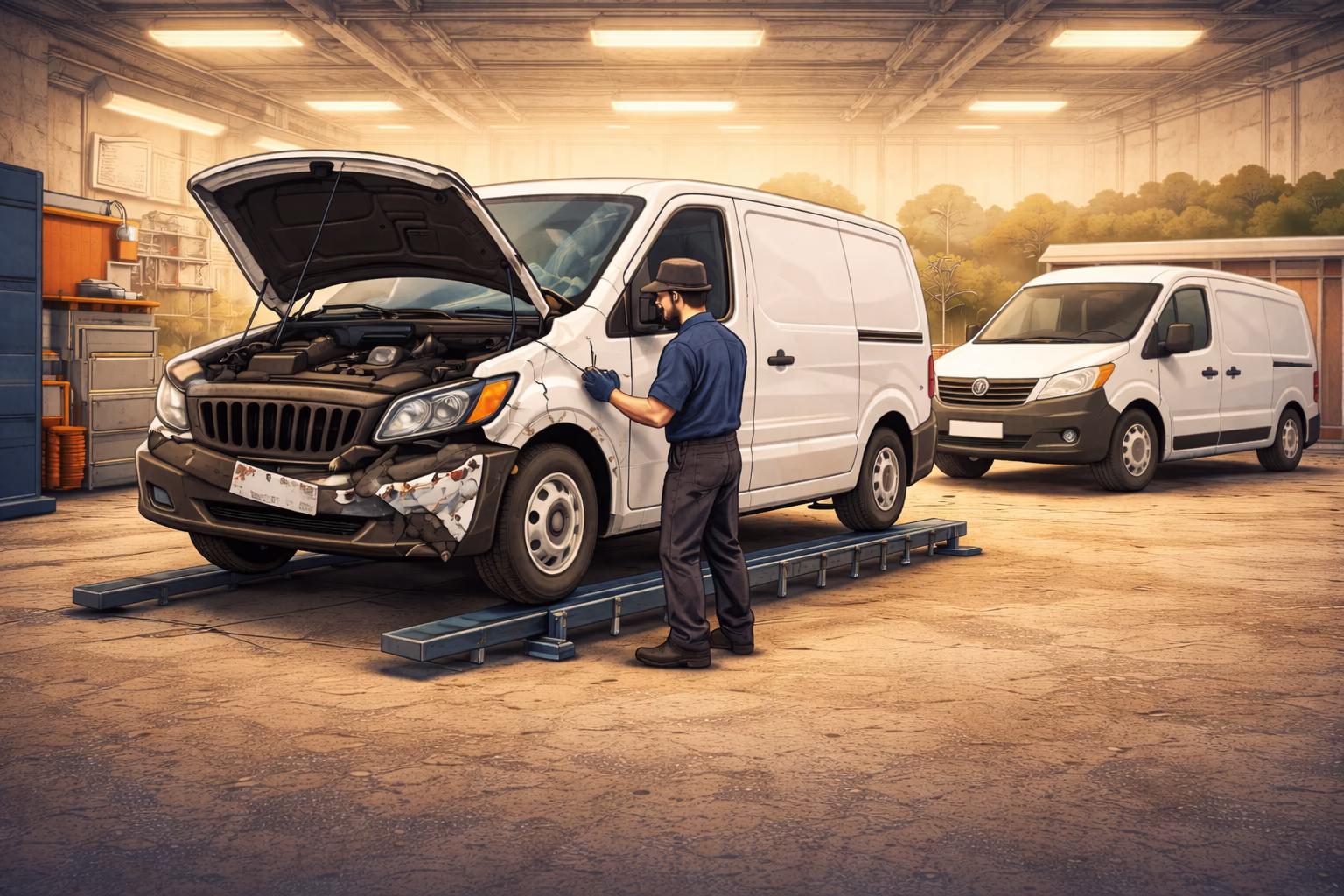 cartoon of a van being repaired.