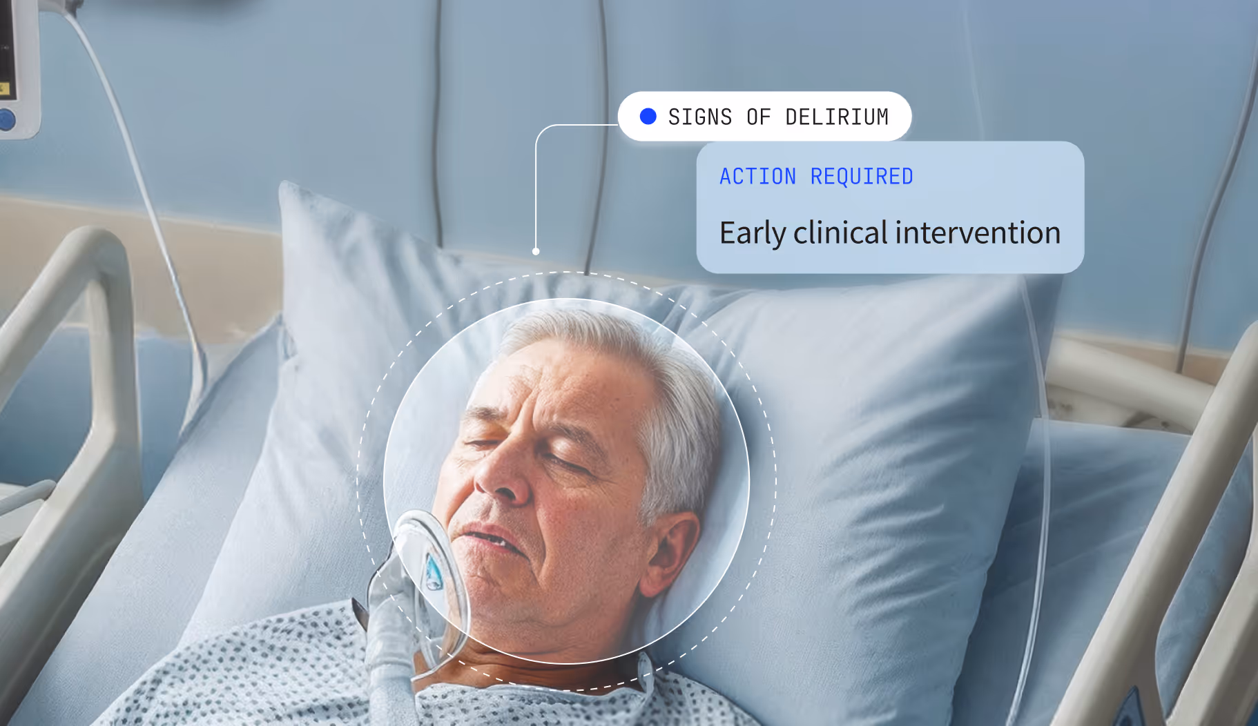 Patient resting on bed while AINA tracks signs of delirium
