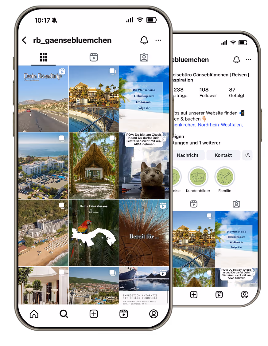 Beispiel eines Instagram-Profils eines Reisebüros mit inspirierenden Reisebildern