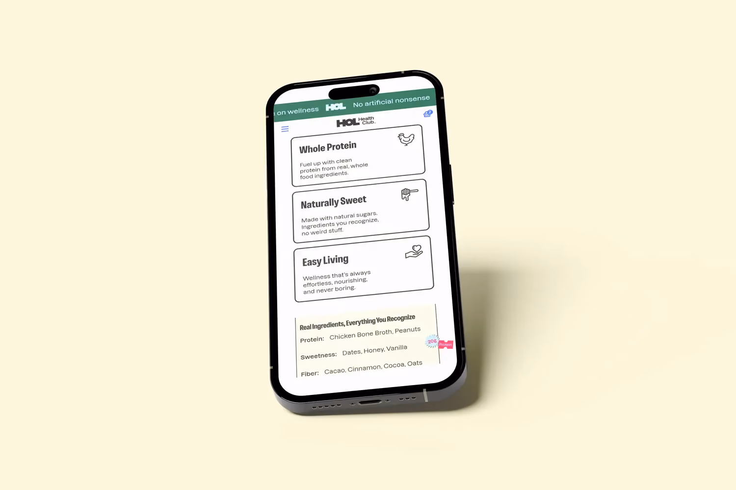 HOL Health Club mobile-responsive e-commerce design with Shopyflow cart integration