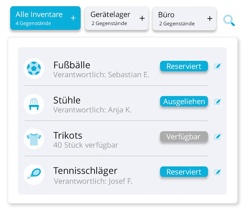Reservierte Gegenstände in der Inventarverwaltung