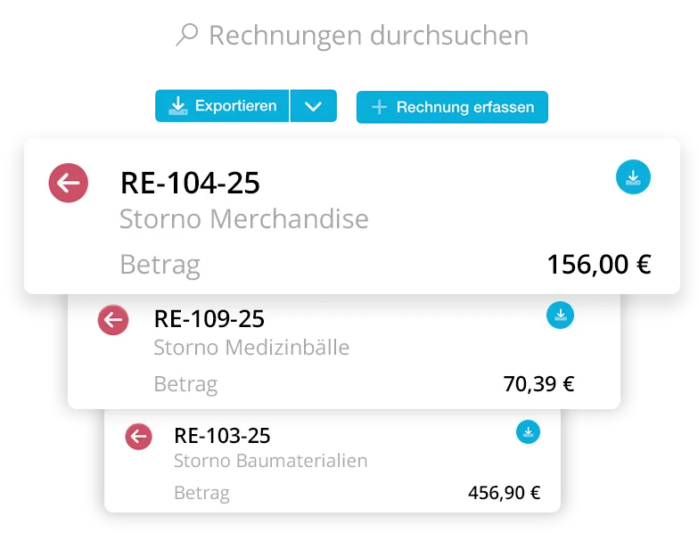 Auflistung von Stornorechnungen