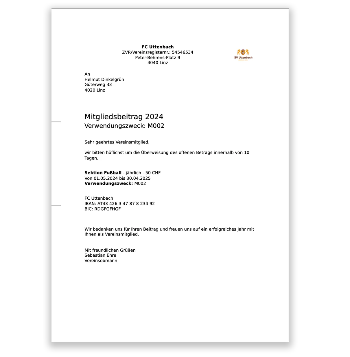 Vorschreibungsvorlage