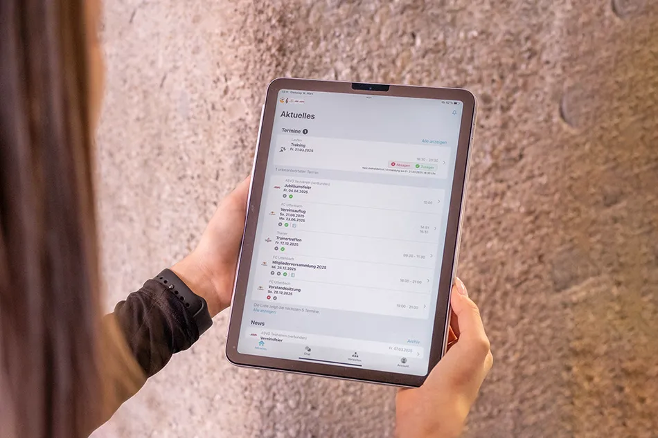 Dashboard in der App auf dem Tablet