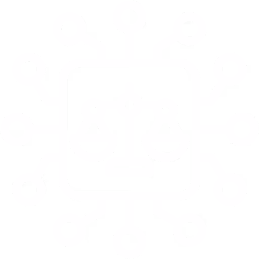 Icon of balanced scales inside a microchip with circuit lines representing AI in law.