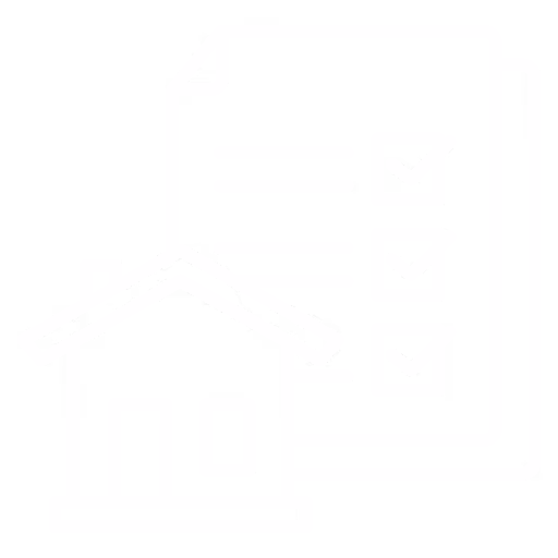 Icon of a house with a checklist document featuring three checked items.