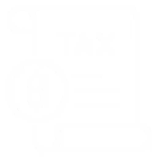 White tax document icon with dollar symbol on black background.