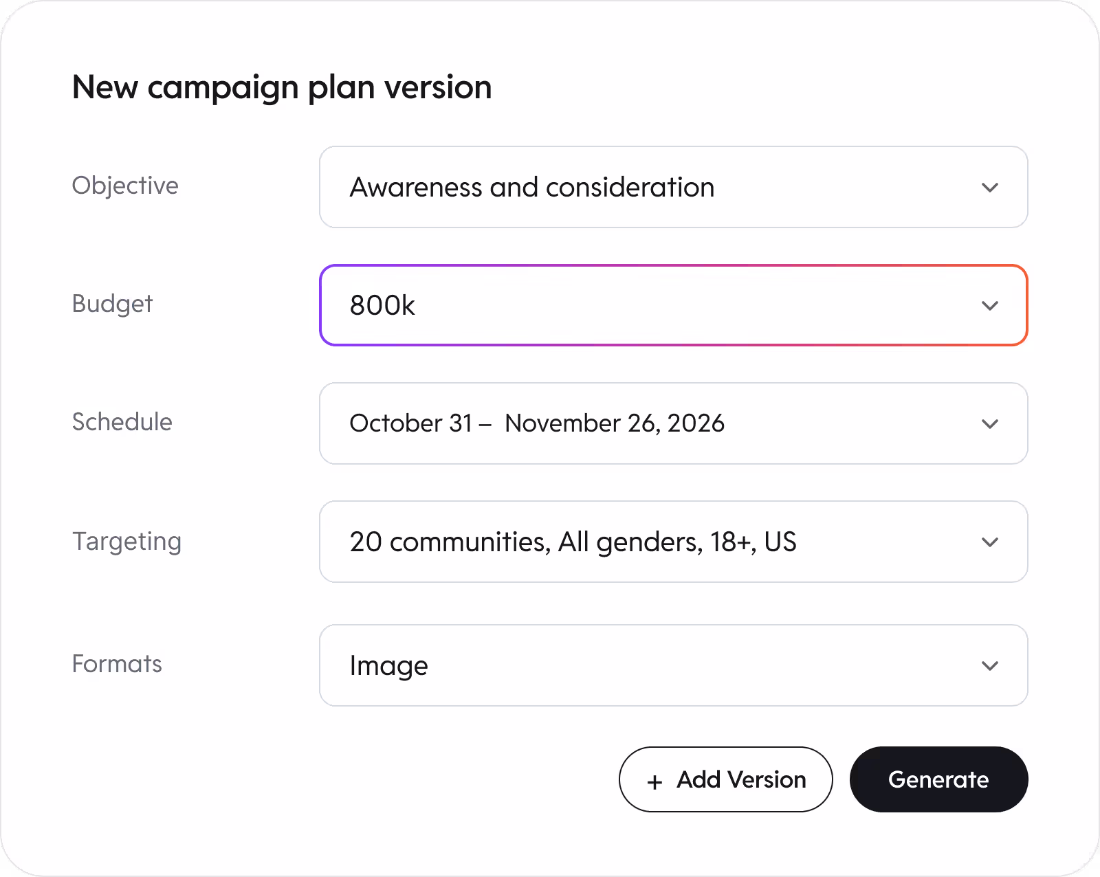 Reddit Campaign Planner interface for campaign plan comparison