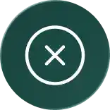 Green circular button with a white 'X' symbol in the center, resembling a close or cancel icon.