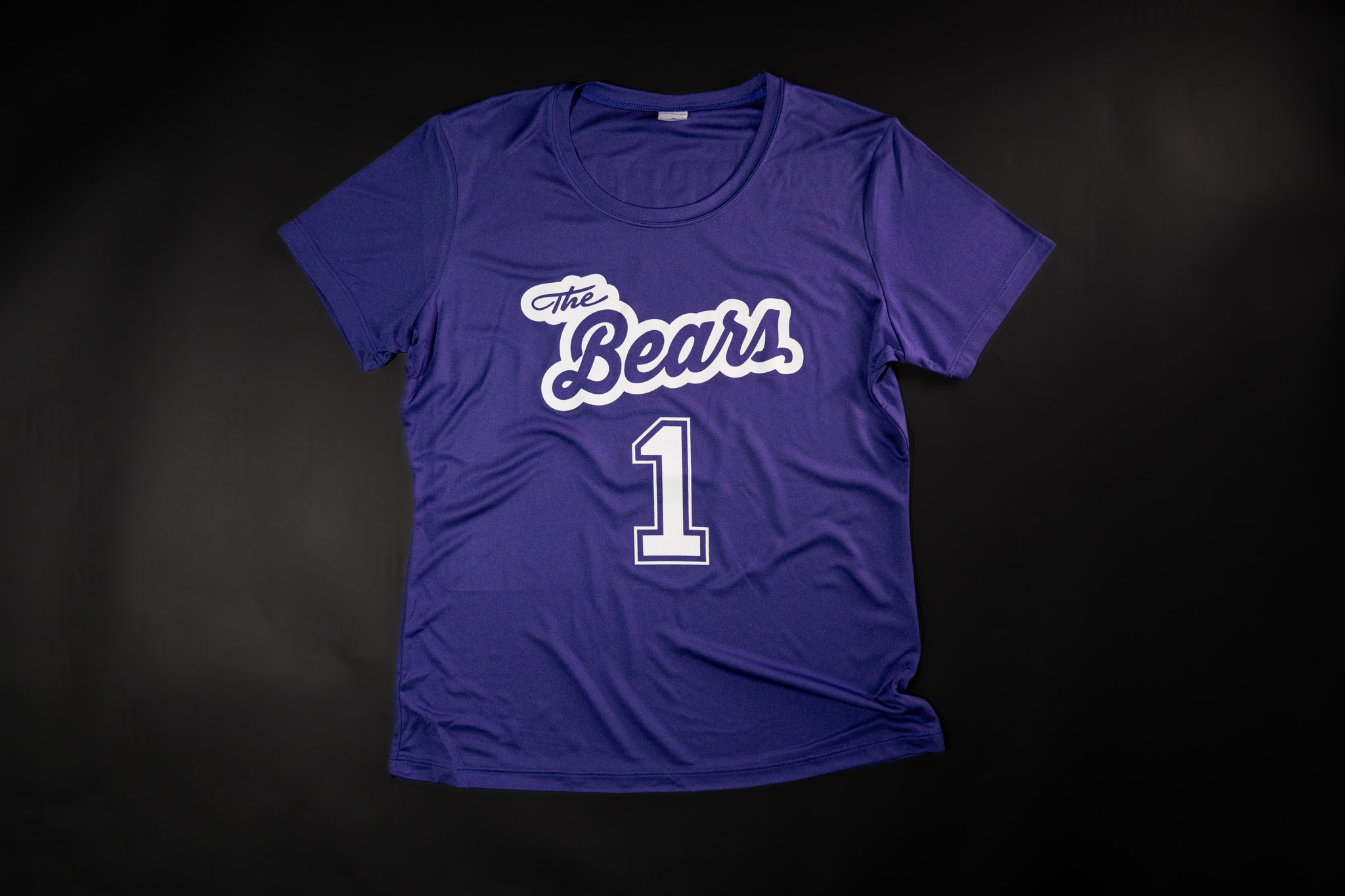 Purple sports jersey with white text 'the Bears' and number 1 on the front.