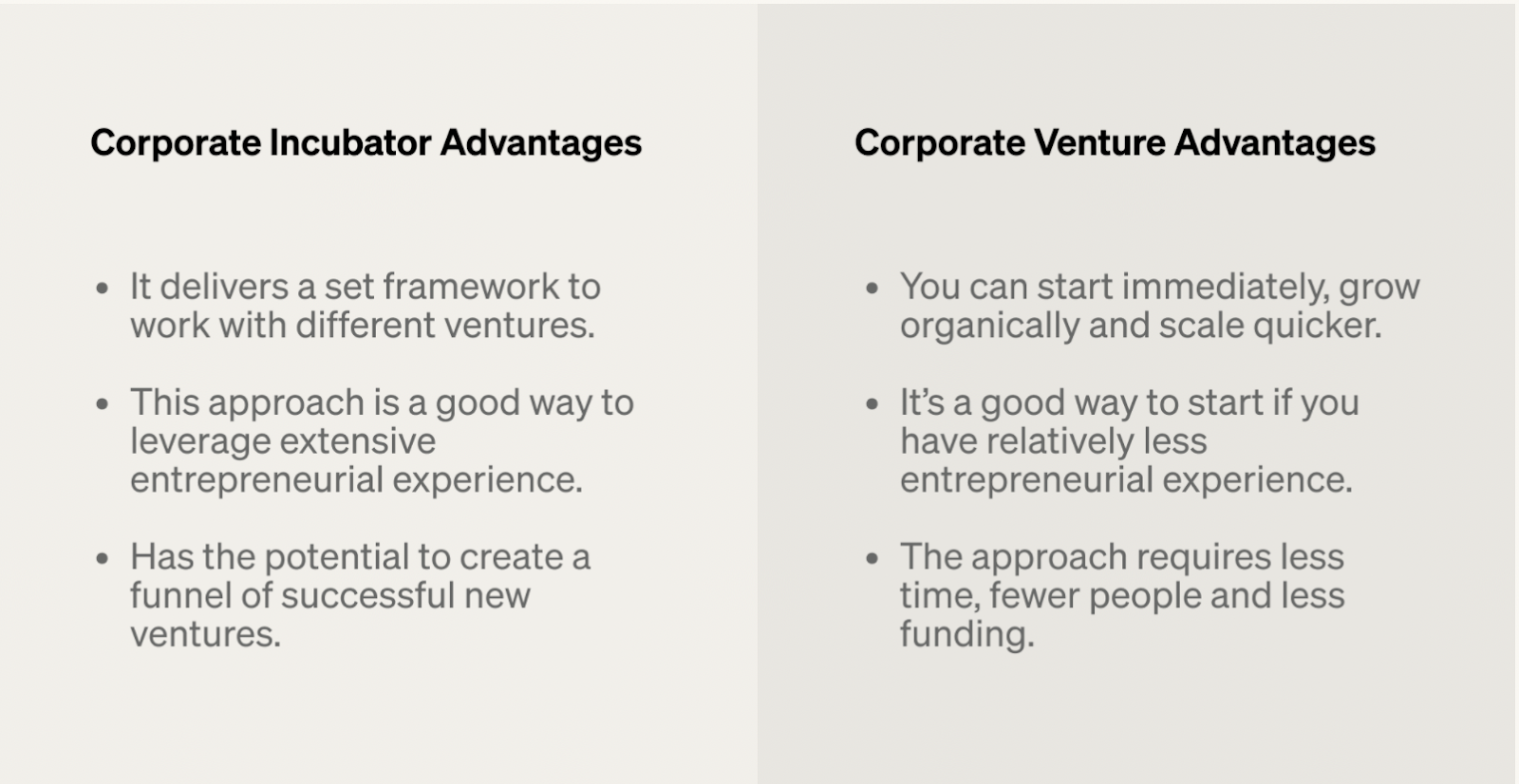corporate venture vs incubator advantages