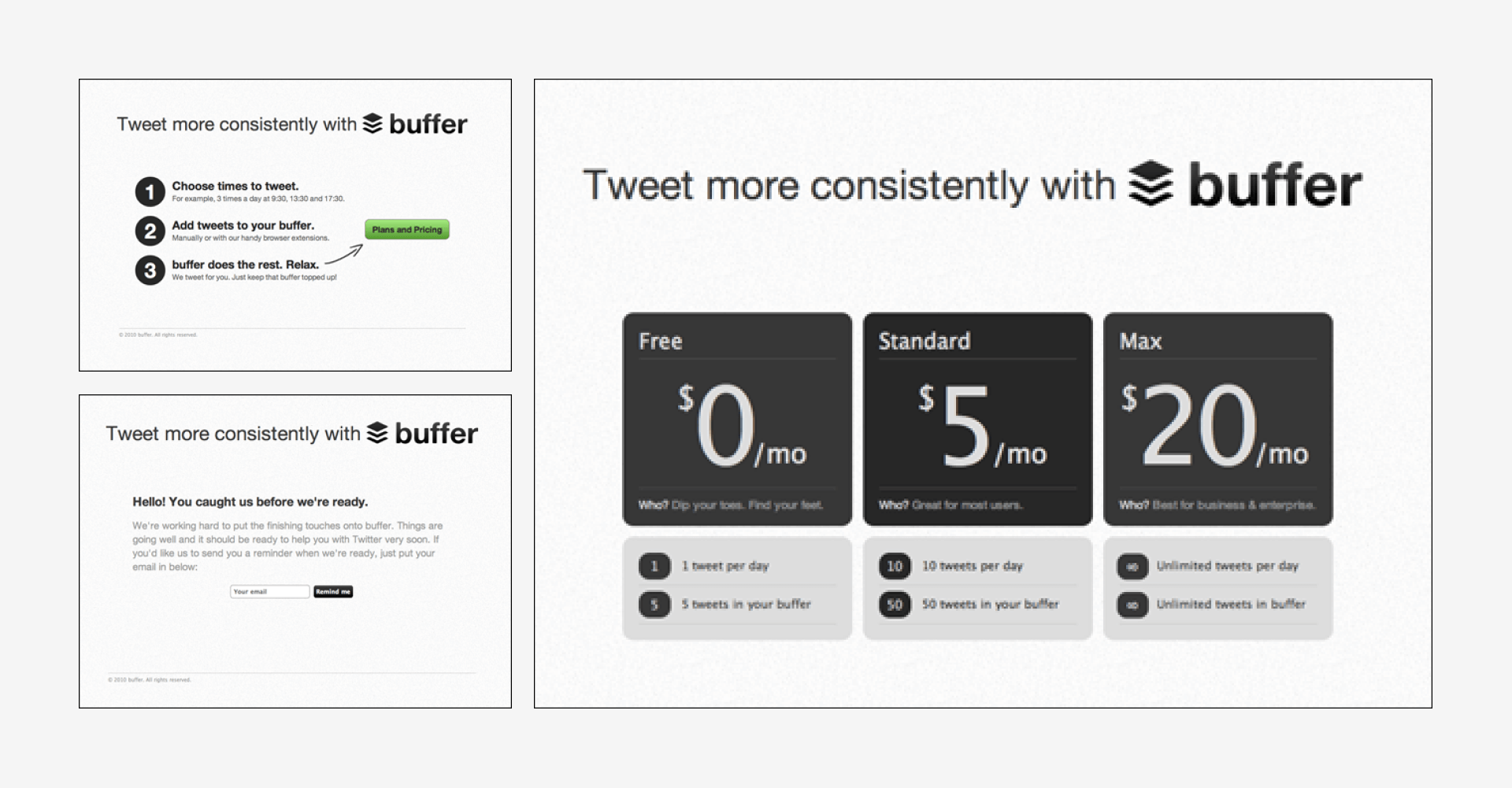 Buffer MVP showing costs of different packages you could purchase