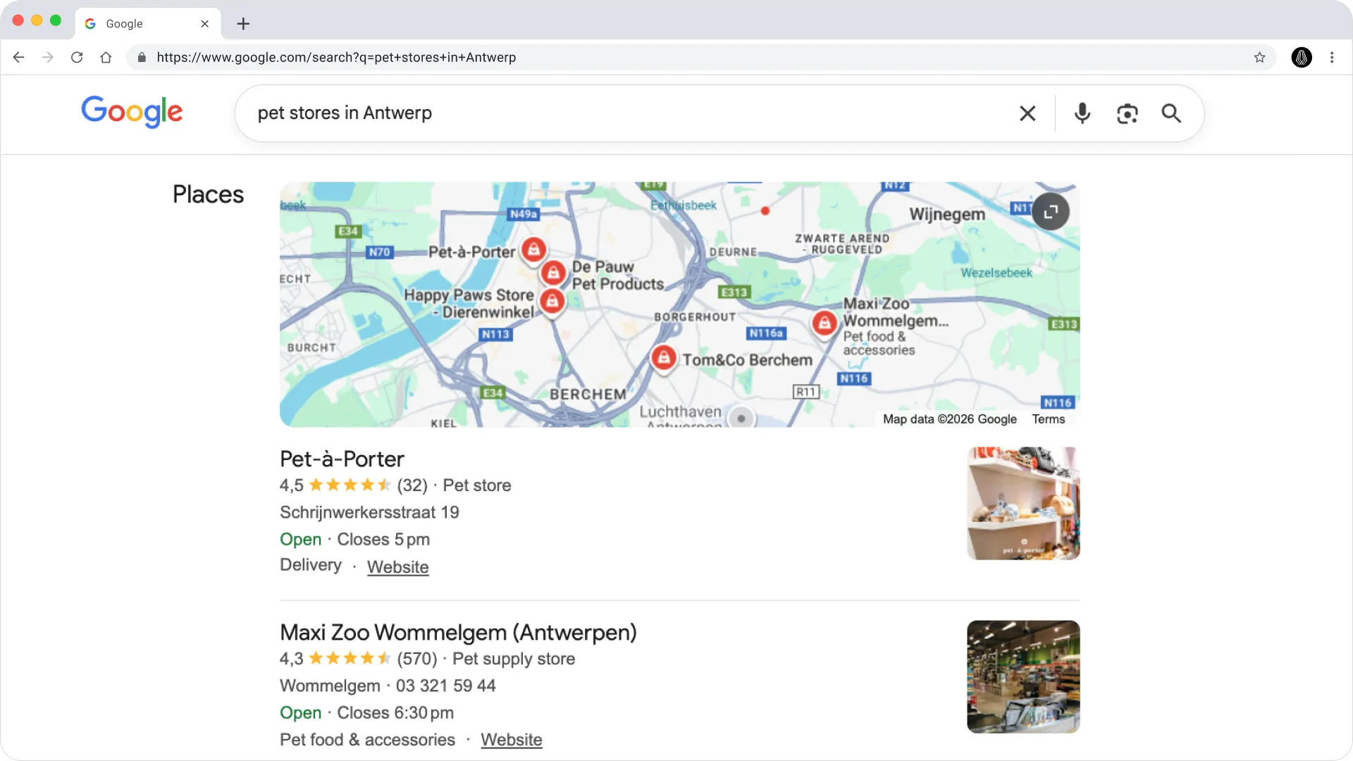"Google local search results showing Italian restaurants with map, ratings, opening hours, and location information prioritizing relevance and proximity over brand awareness