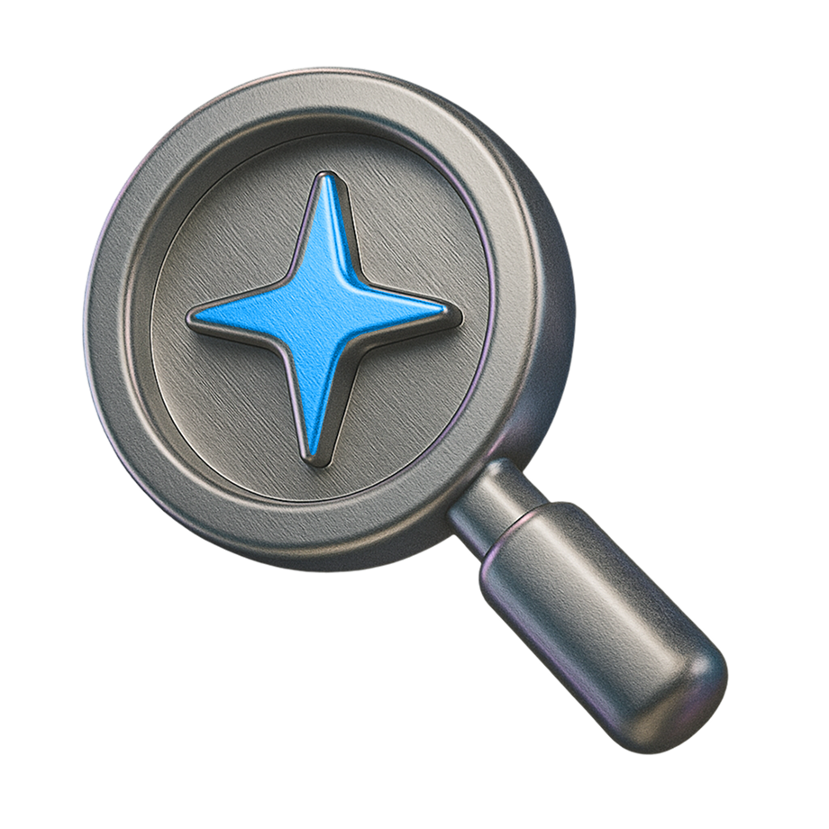 Magnifying glass with a blue star symbol, representing the analysis and discovery process of mapping a payments ecosystem.