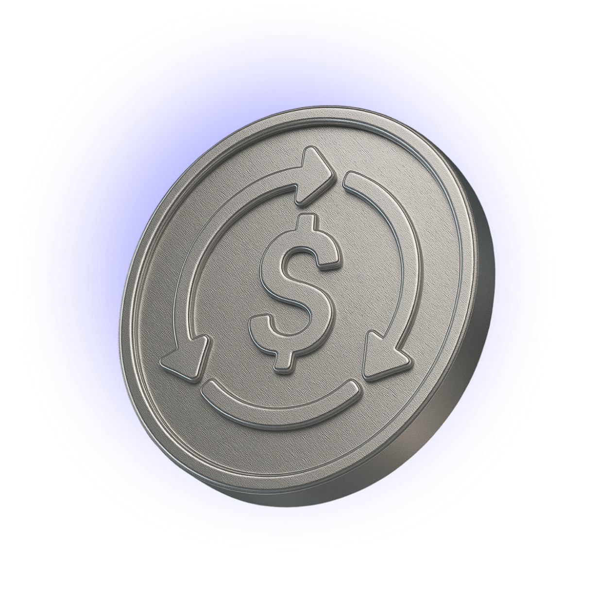 Metallic coin with a dollar symbol and arrows in a circular motion, symbolizing high volume transactions, payment flow, and financial processes.