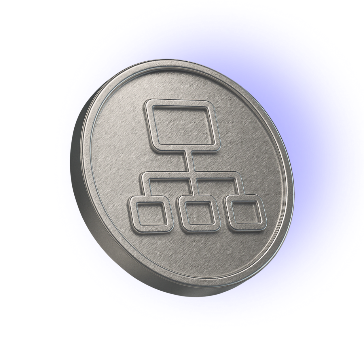 Metallic coin with a network diagram symbol, representing payment processing, multi-currency management, and compliance support.