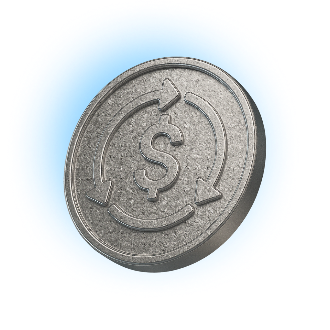 Metallic coin with a dollar symbol and circular arrows, symbolizing performance-driven payment technology, adaptability, and real-time payment routing.