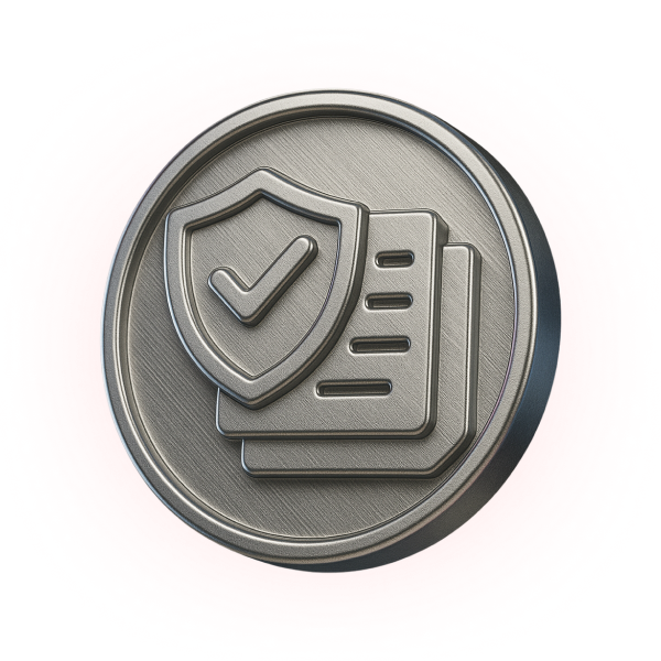 Metallic coin with a shield and document, symbolizing enterprise-grade security, compliance, and data protection in payment systems