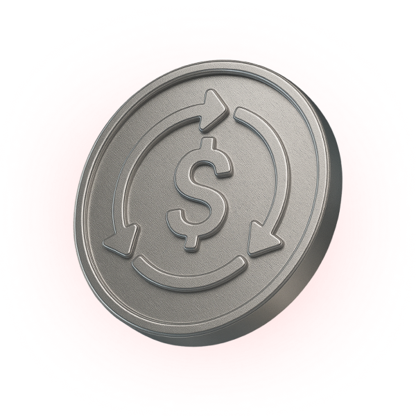 Metallic coin with a dollar symbol and circular arrows, symbolizing performance-driven payment technology, adaptability, and real-time payment routing.