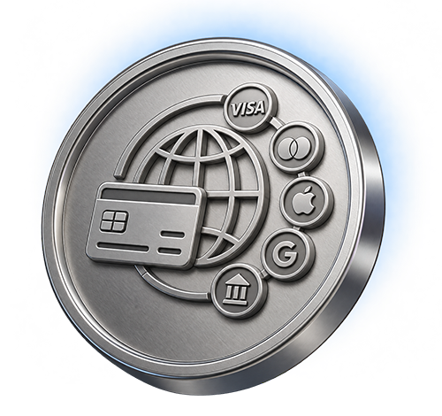 Metallic coin with a shield and document, symbolizing enterprise-grade security, compliance, and data protection in payment systems