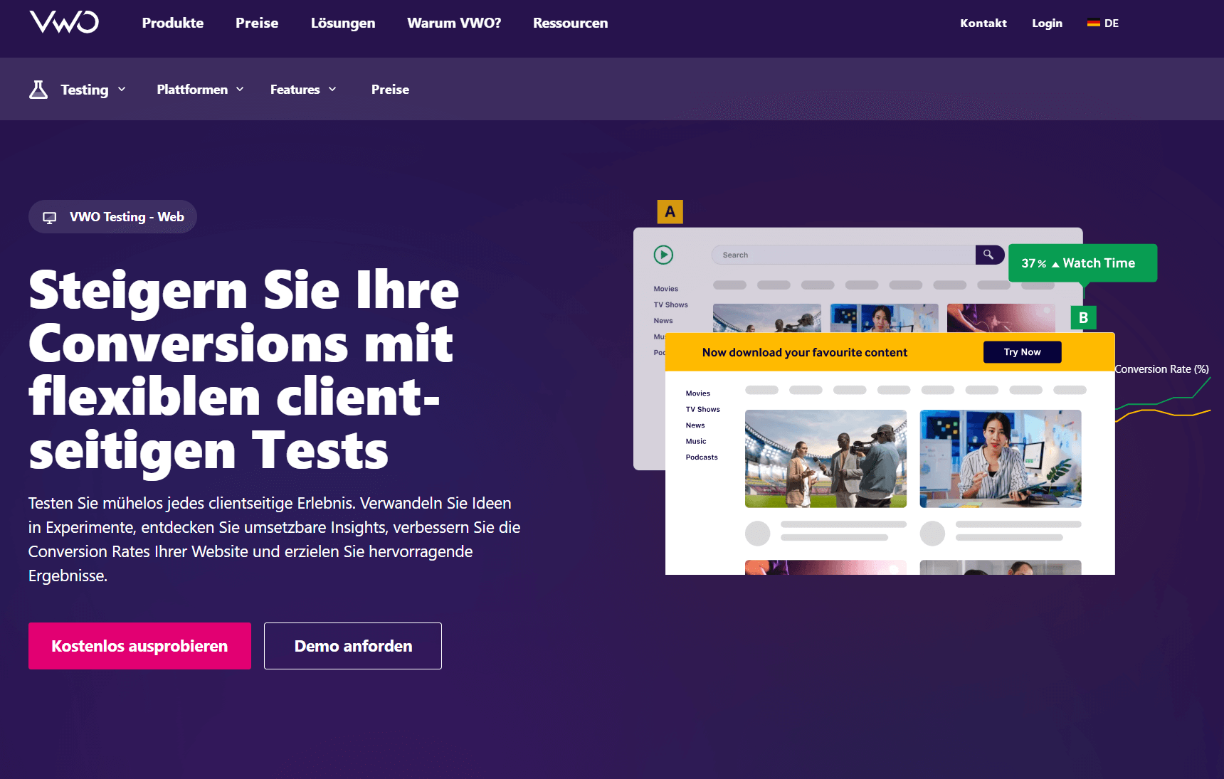Screenshot zu A/B Testing Tools für Websites mit mittlerem Traffic (10k-100k Traffic/Monat)