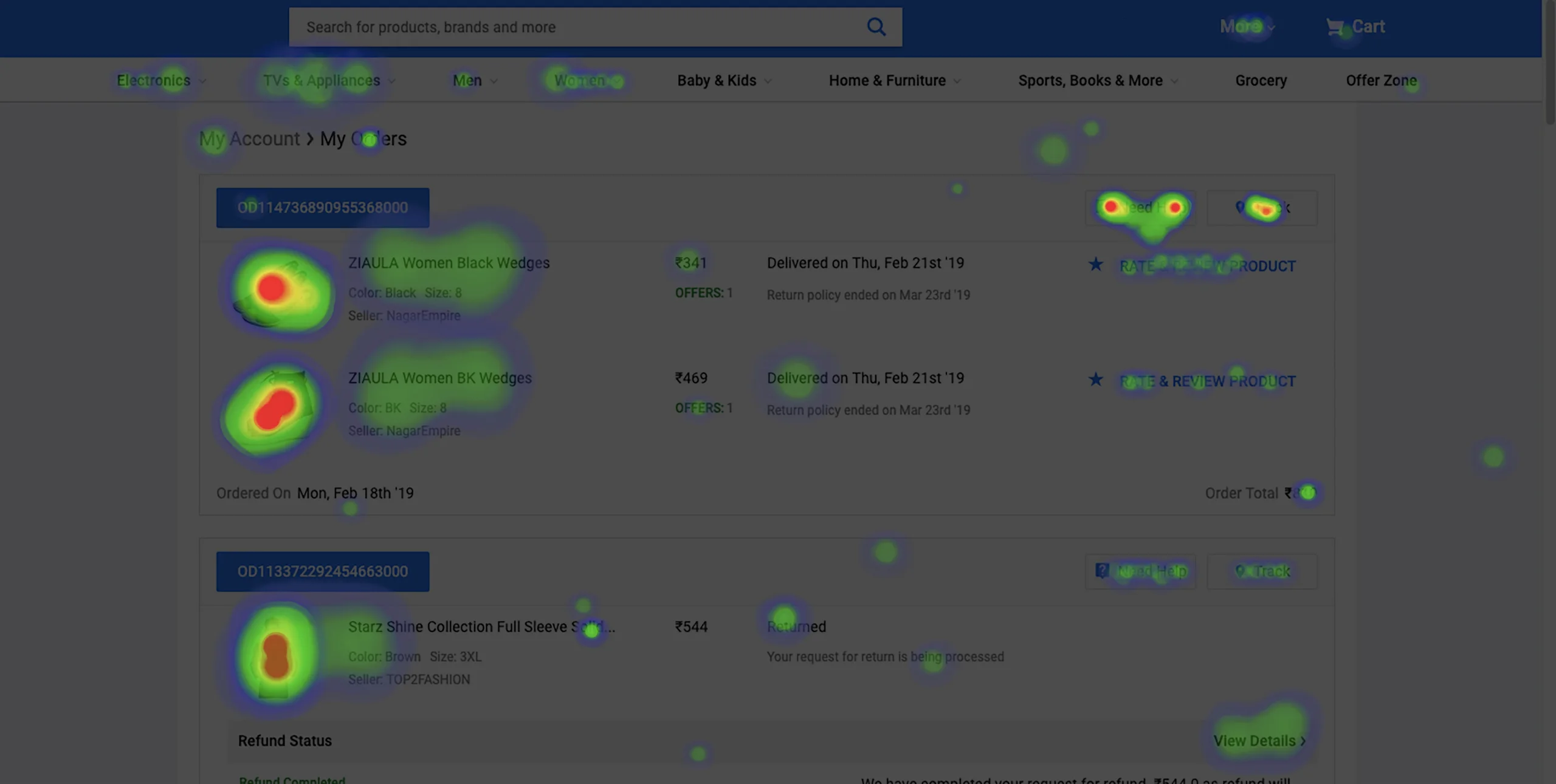 Click heatmap of a webpage