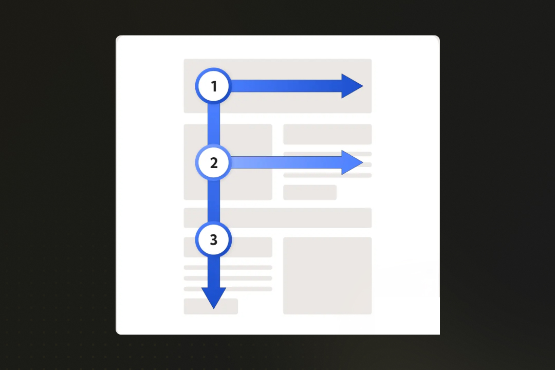 Diagram with three numbered steps illustrating the structured process or user flow on a website