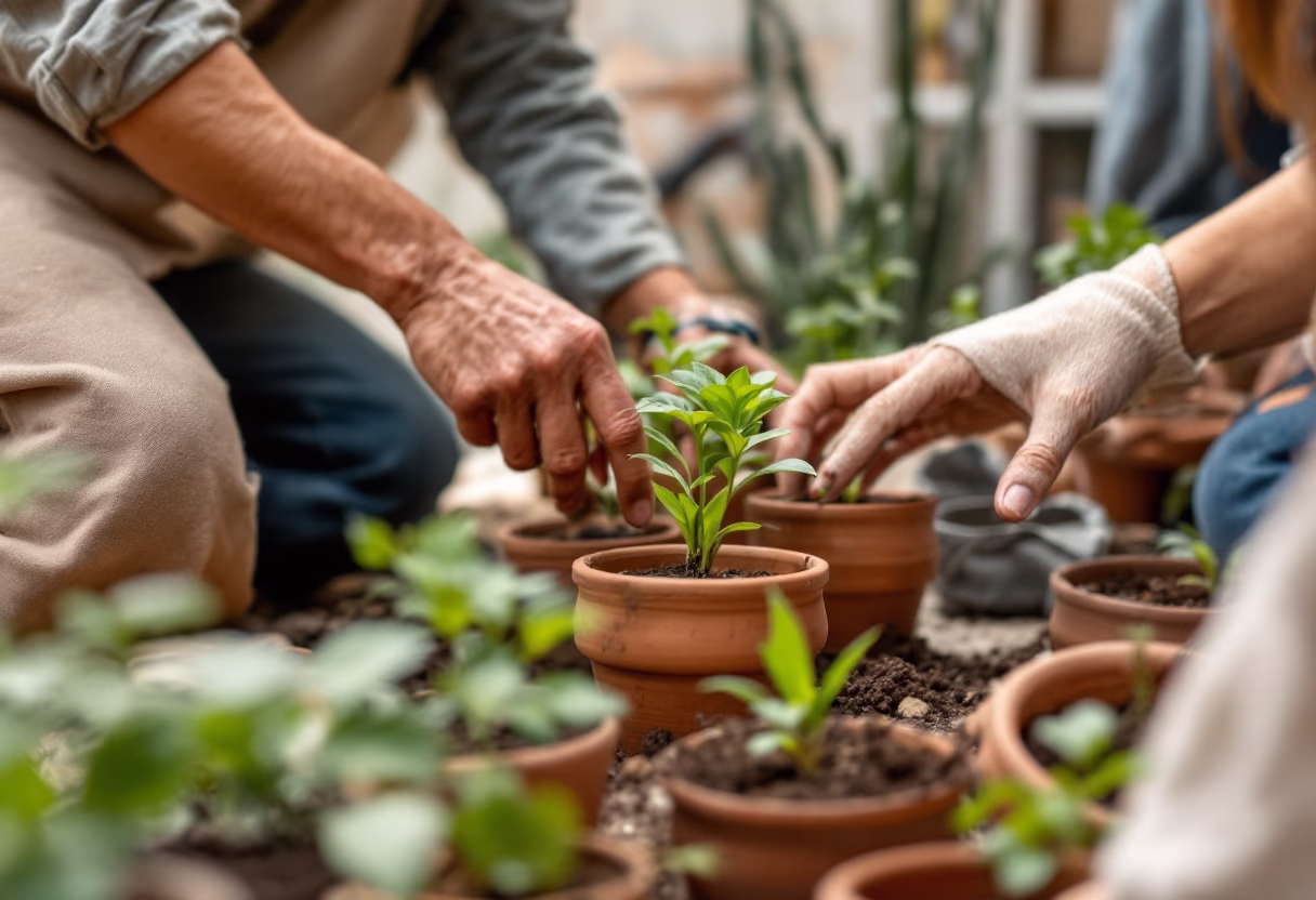 community gathering in an urban farm