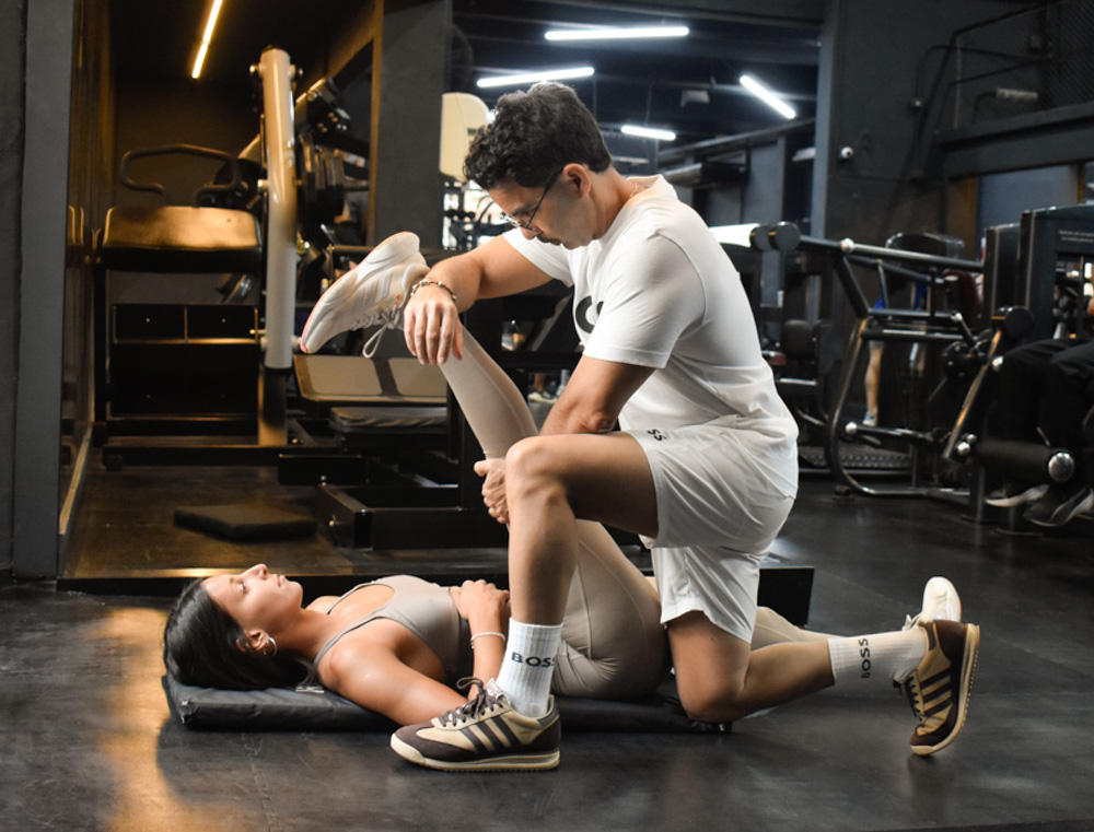 A woman is exercising