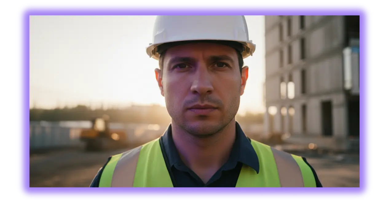 un homme génère un devis avec l'ia sur un chantier de construction