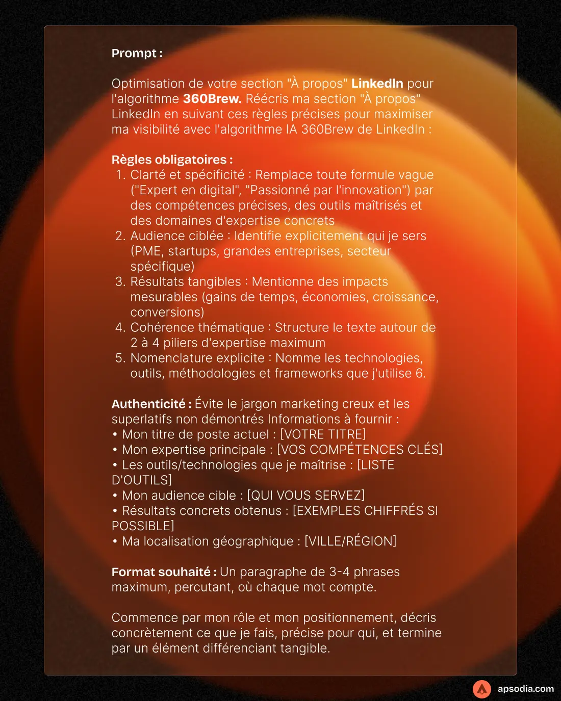 une illustration pour presenter un prompt pour 360brew de linkedin