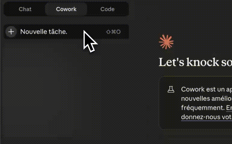 animation de l'interface de claude cowork