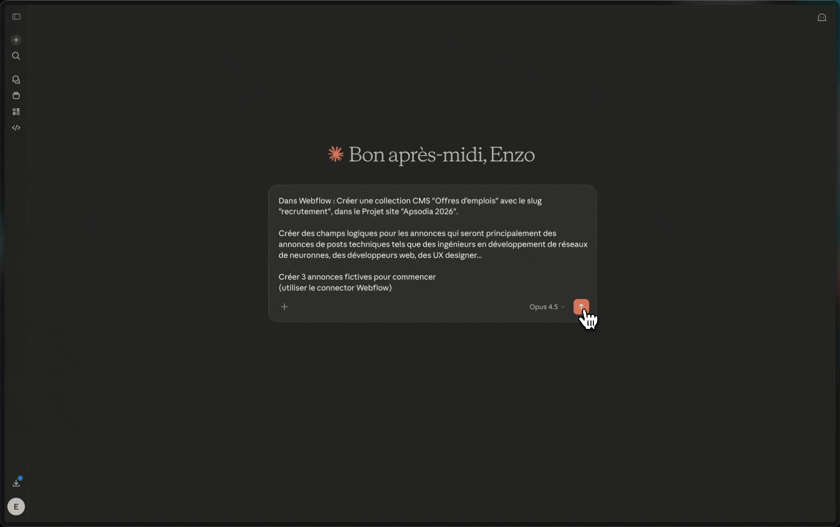 Utilisation du connector Webflow dans claude pour créer des champs CMS
