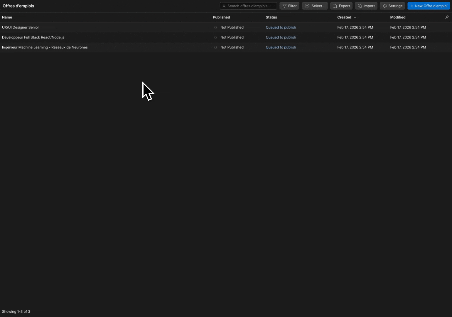 Champs créés dans le CMS Webflow