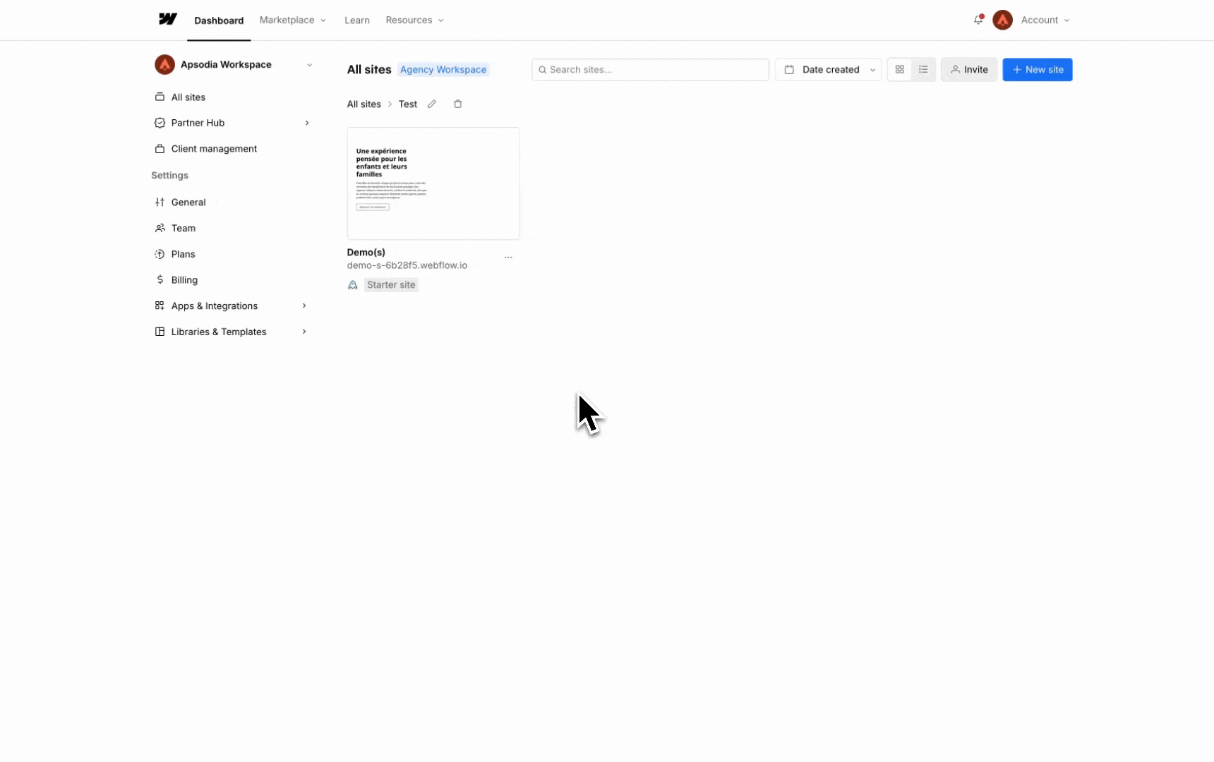 accéder aux paramètres du projet webflow