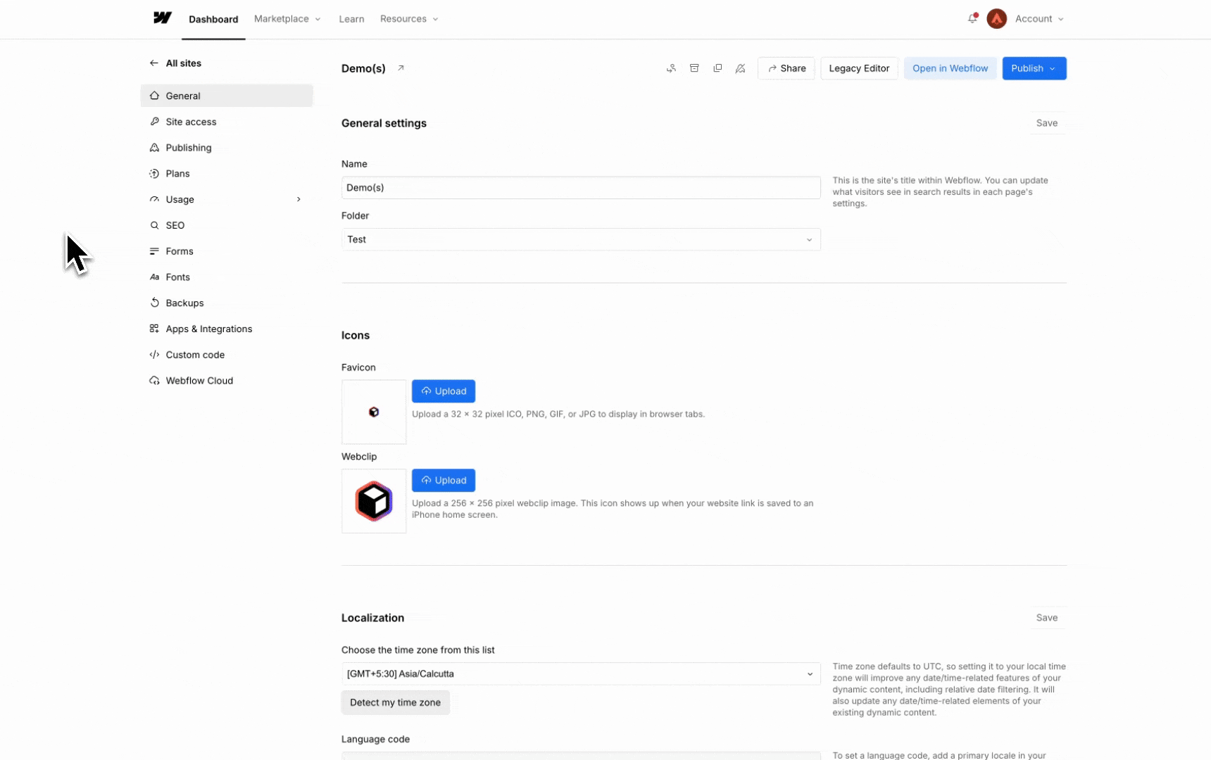 ouvrir l'onglet Publishing sur webflow