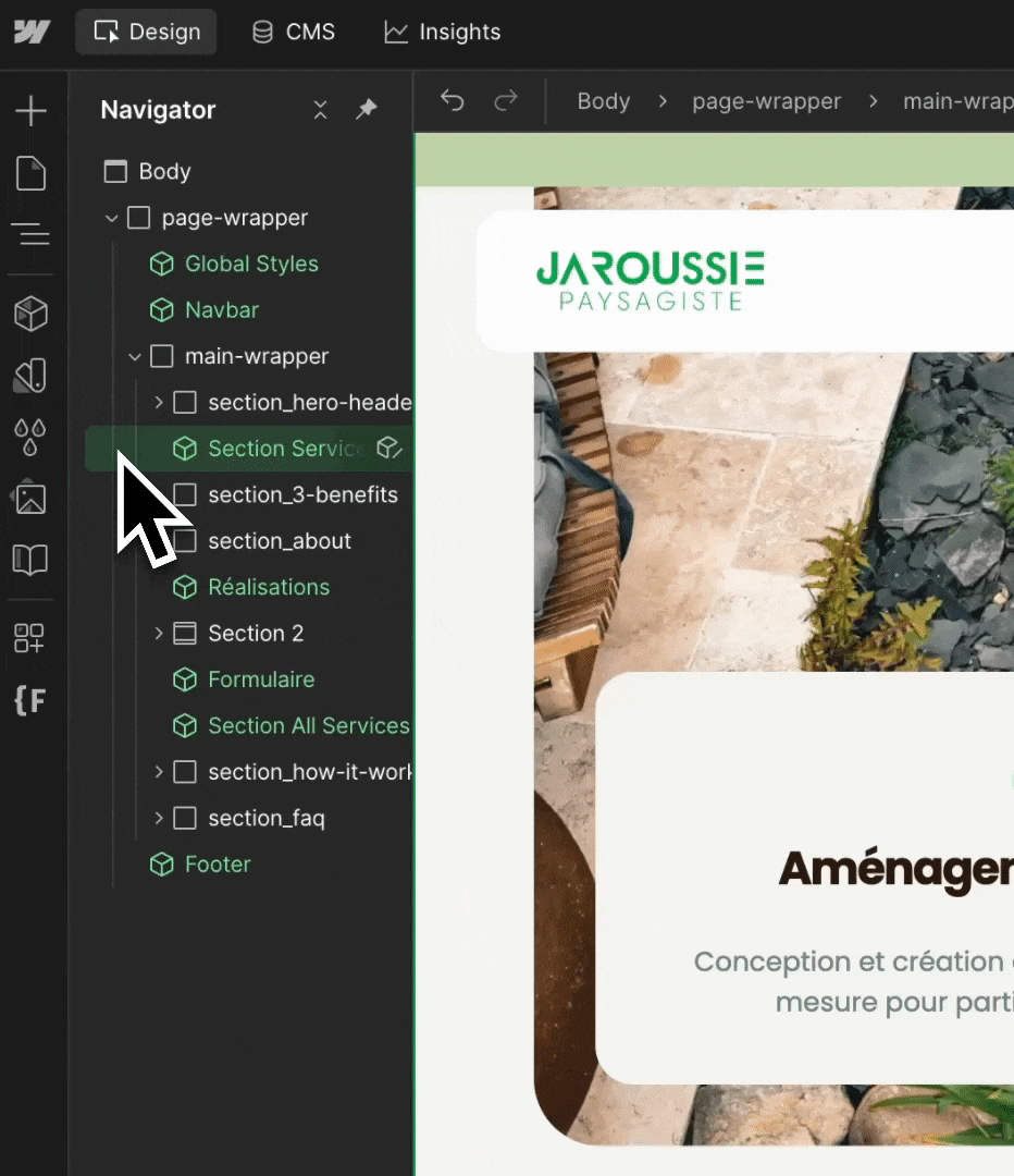 Ouvrir un component Webflow