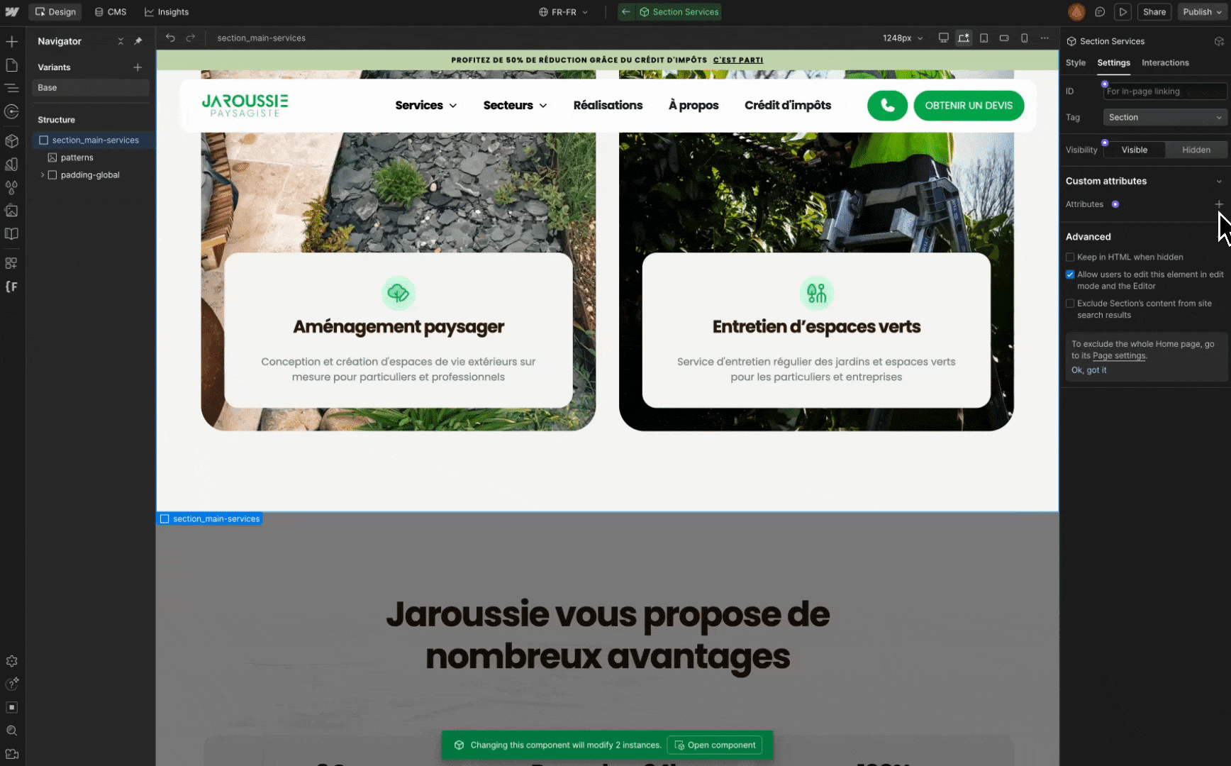 Ajout d'un custom attribute à un élément Webflow